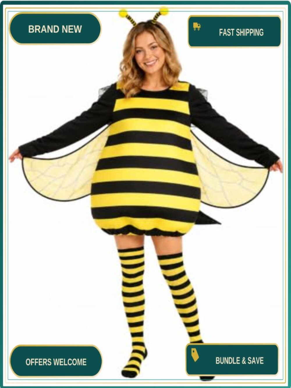 Bumble Bee Costume Set Women Halloween Outfit with Headband Wings